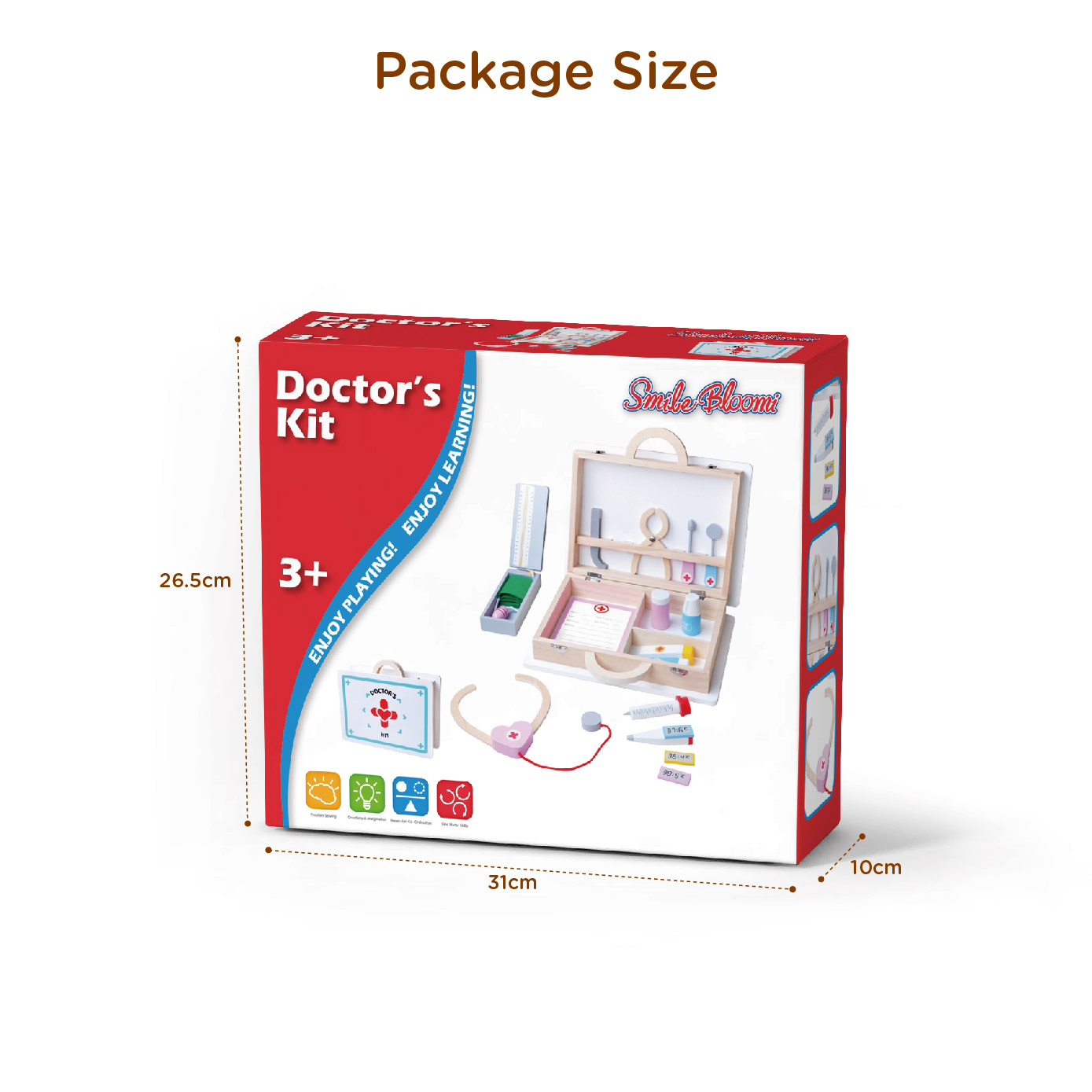 Role play game medical equipment carry case simulation play toy doctor set wooden for kids - Image 4