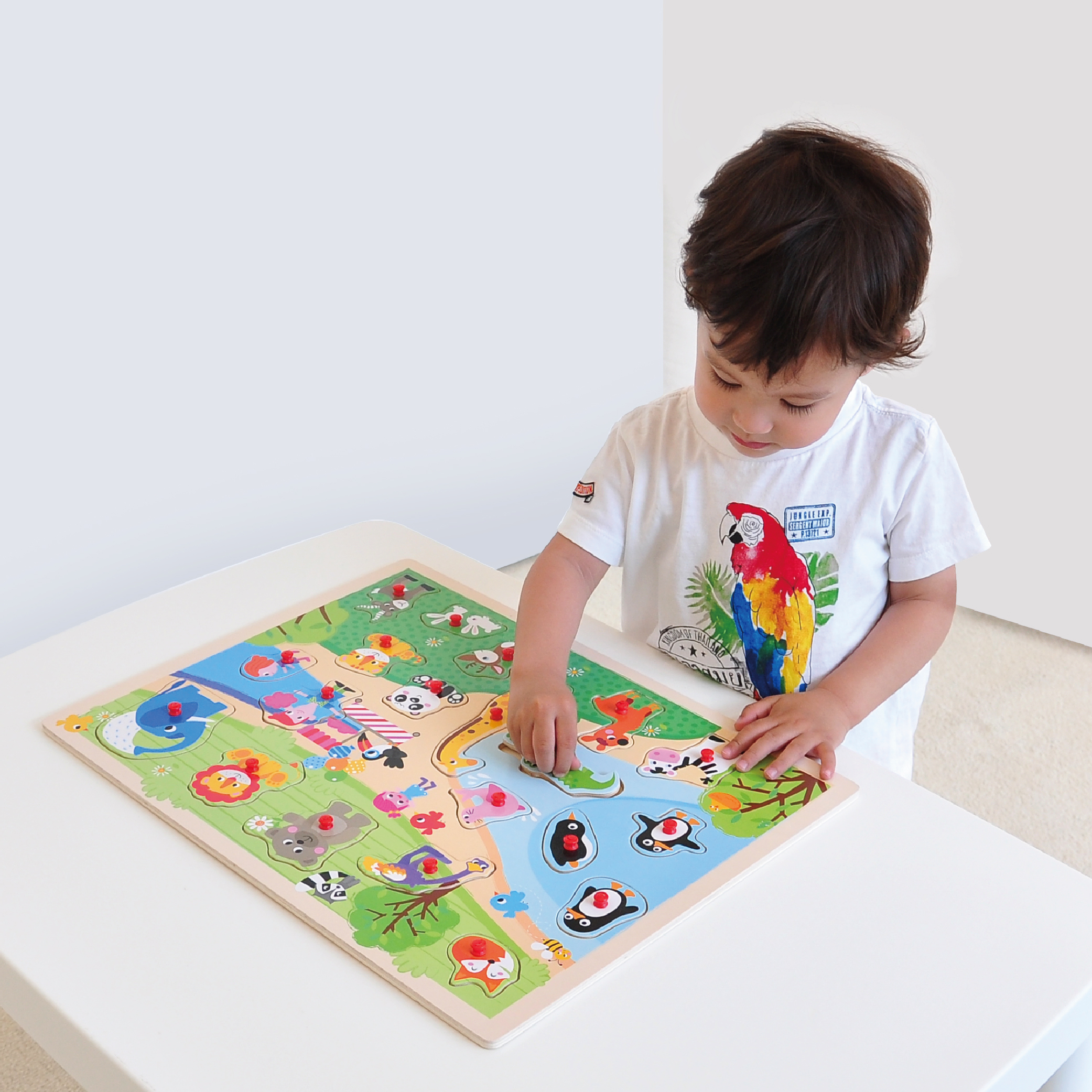 Wooden Plywood And Pasted Paper Large Animal Zoo Peg Puzzle In Toys For Toddler - Image 3