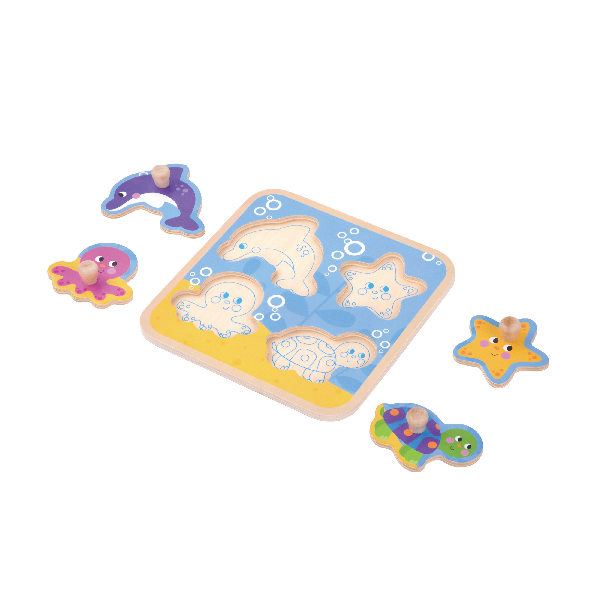 Montessori Kids Toys Cartoon Sealife Animal Vehicle Wood Hand Grab Board Diy Educational Wooden Peg Puzzles - Image 2