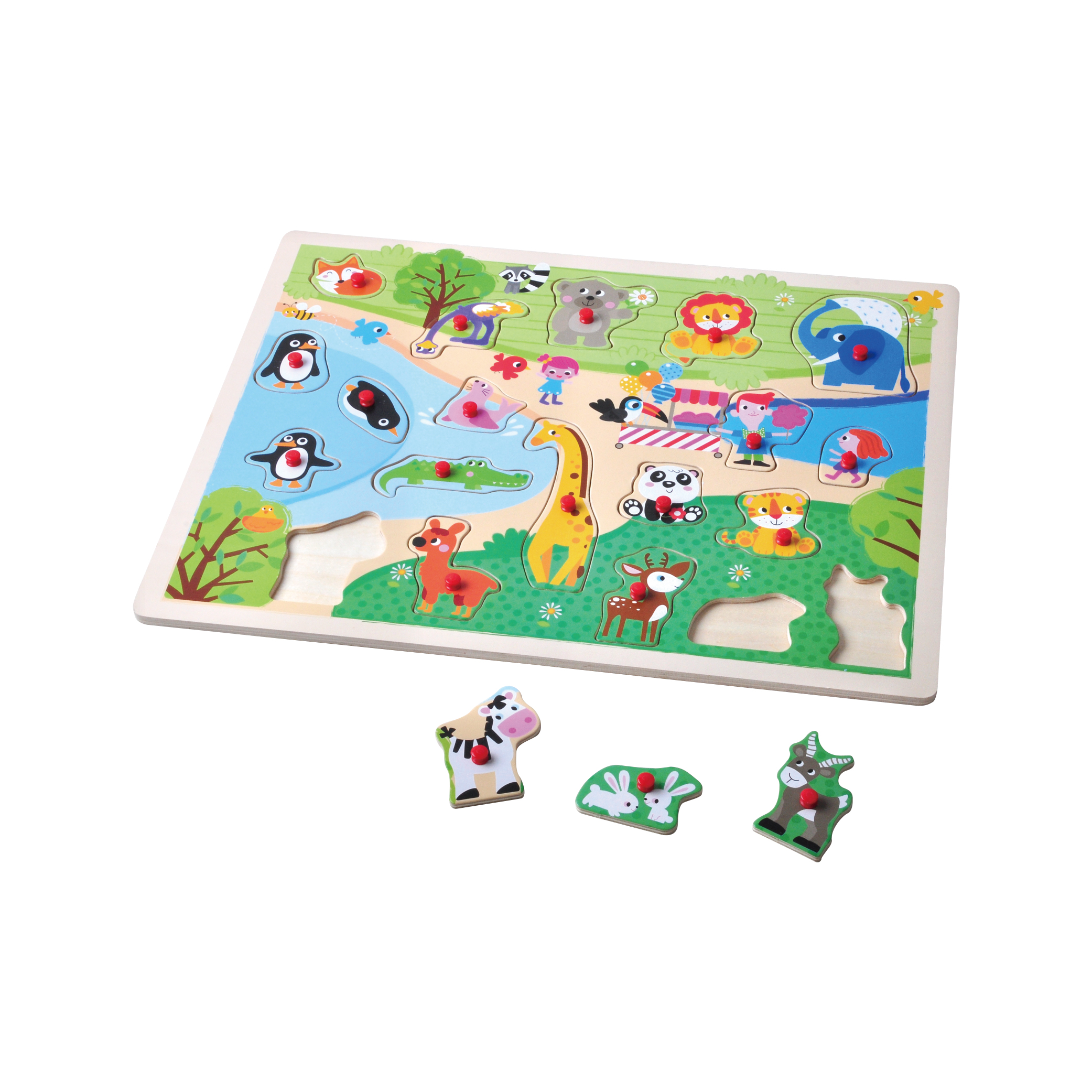 Wooden Plywood And Pasted Paper Large Animal Zoo Peg Puzzle In Toys For Toddler - Image 2