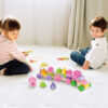 Three quarters toddler early educational walking wooden pull along animal block wooden pulling train