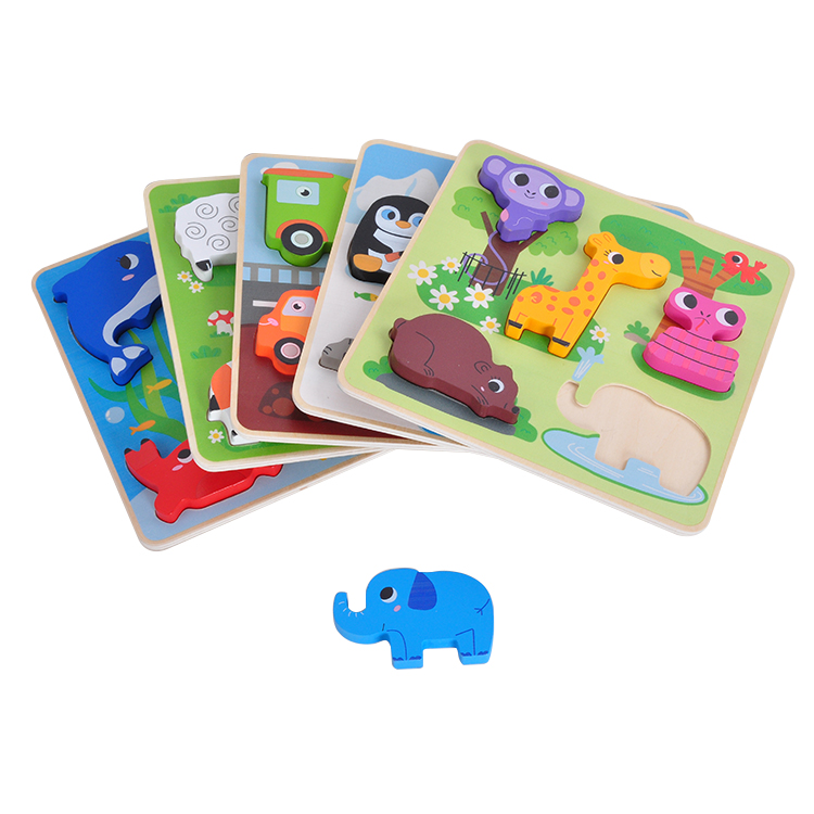 Amazon hot sale DIY preschool education children rompecabezas toys toddler 3d sublimation kids animals wooden puzzle wood