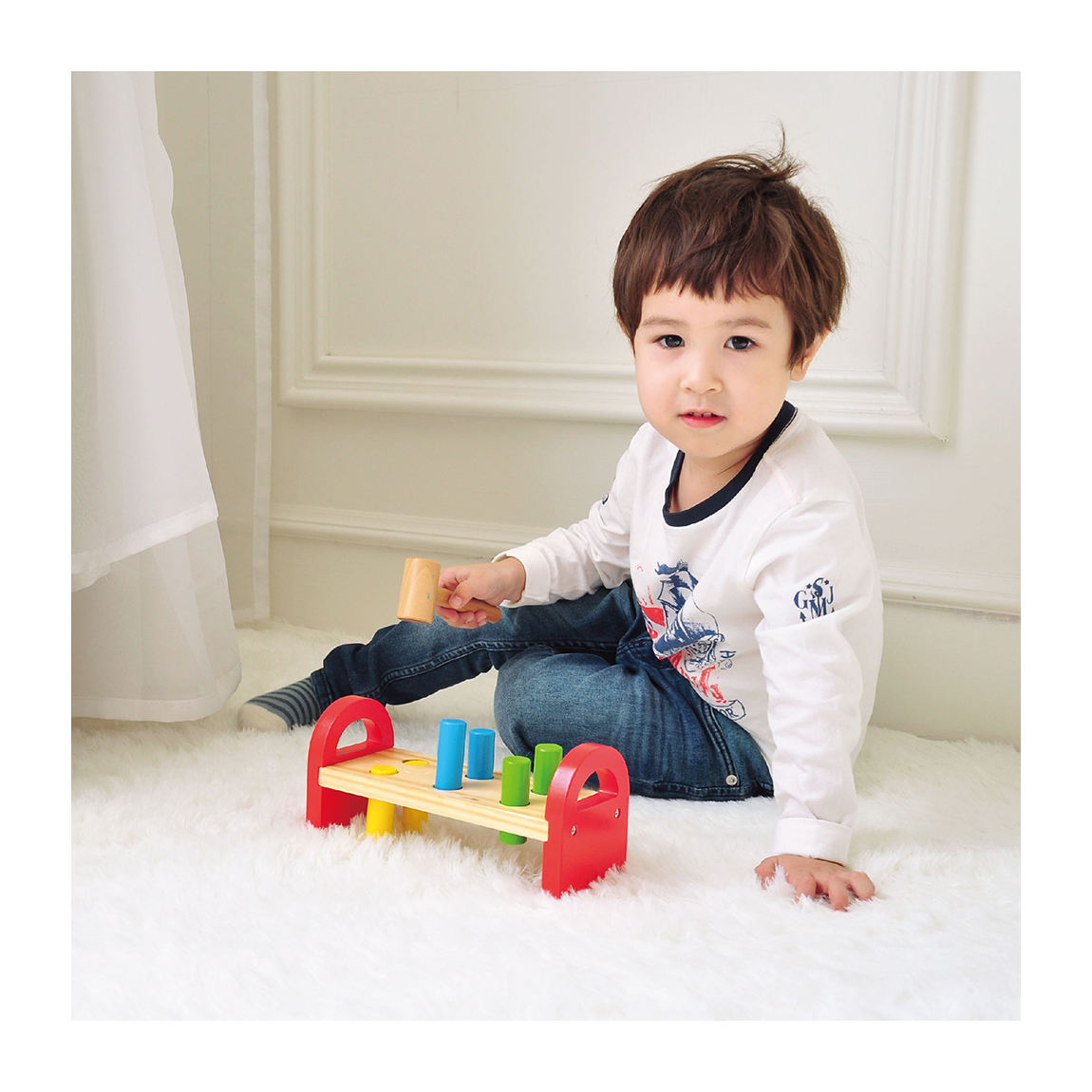 Custom High Quality Wooden Block Pounding Bench Wooden Piling Table Building Blocks Hamster Game Table - Image 2