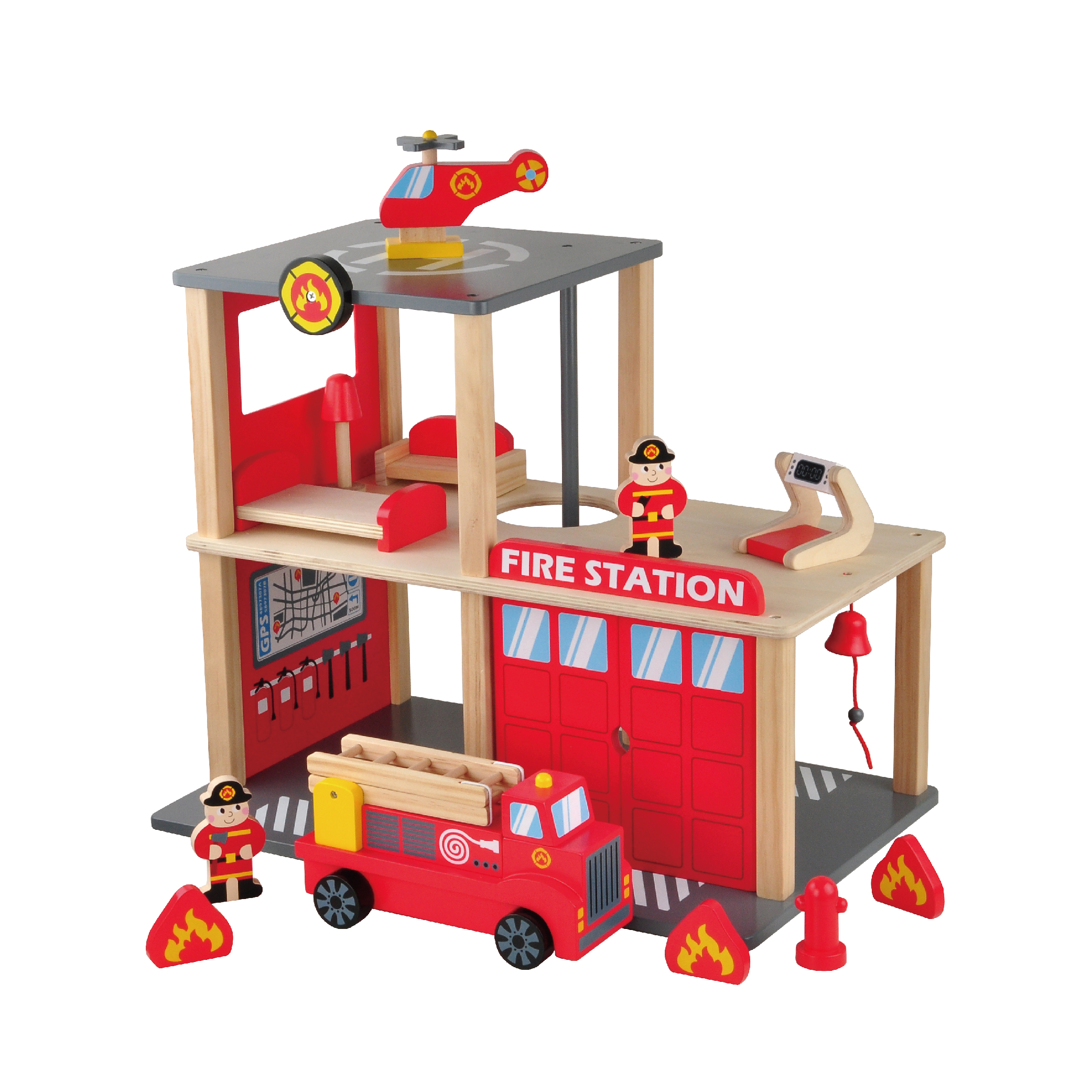 Best Selling Children Wooden Fire Station Building Toy City Fire Man Pretending Toy - Image 3
