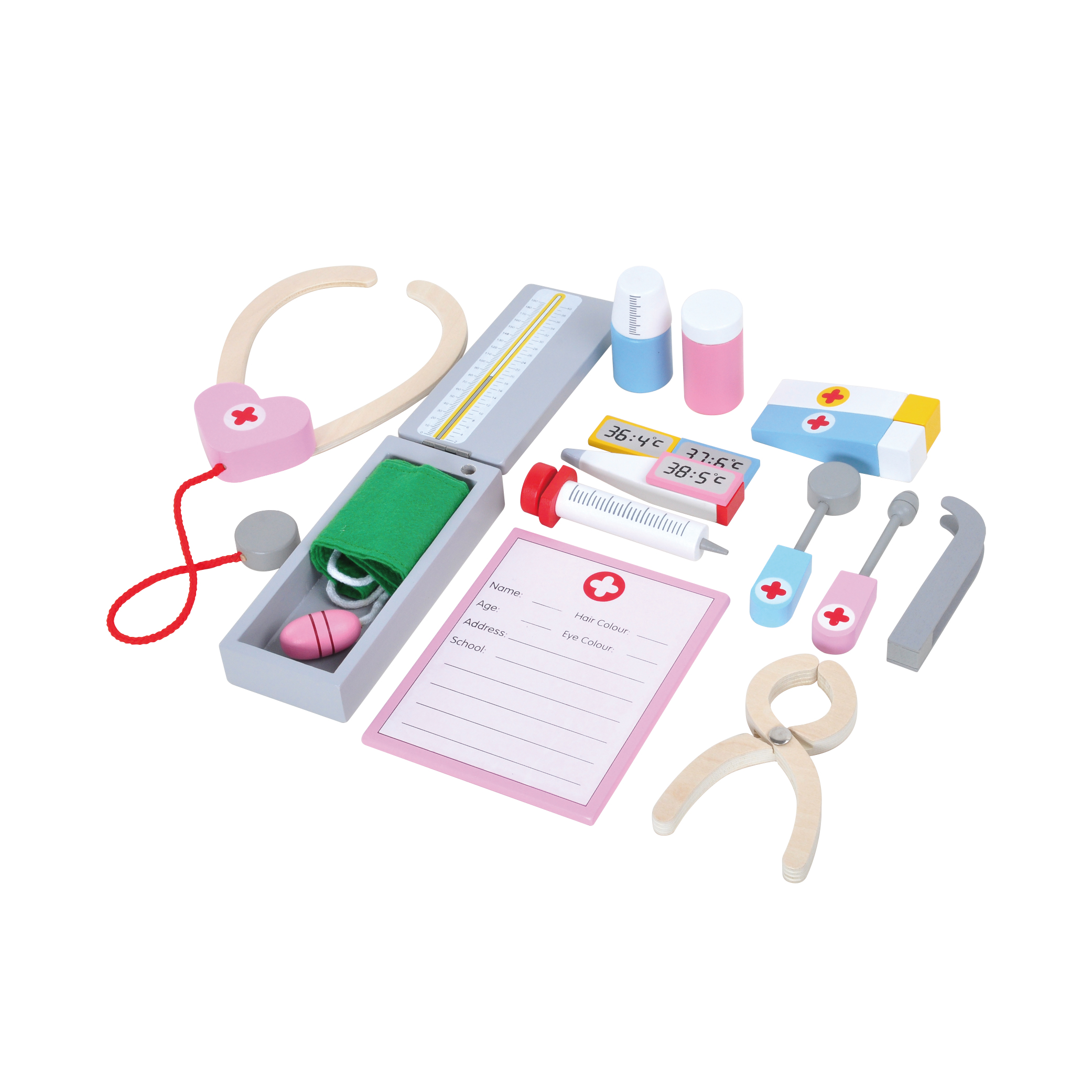 Role play game medical equipment carry case simulation play toy doctor set wooden for kids - Image 2