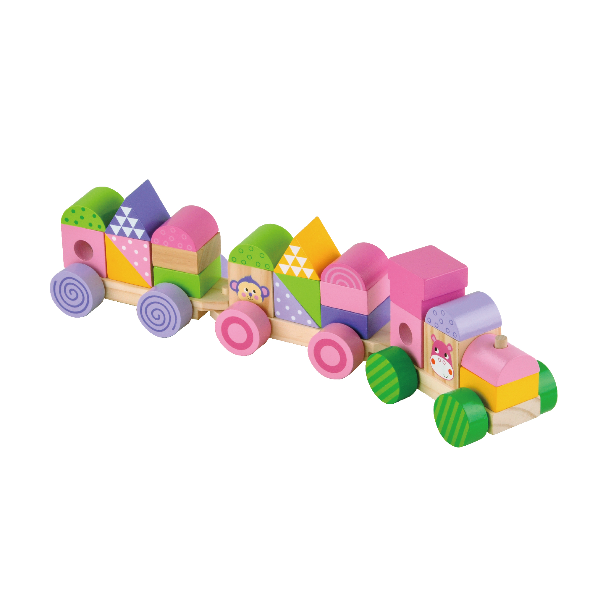 Three quarters toddler early educational walking wooden pull along animal block wooden pulling train - Image 4