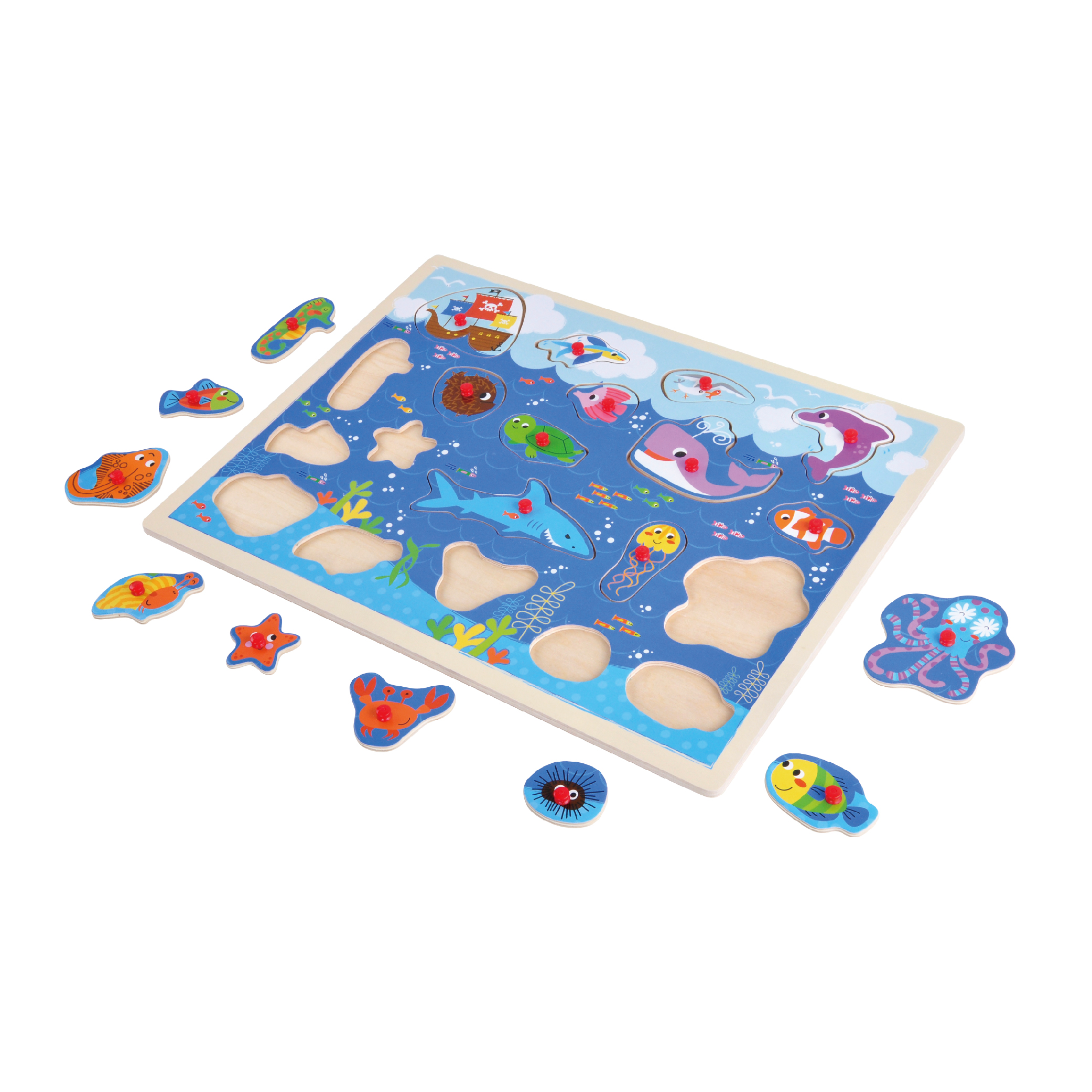 Play Pieces Toy Toddler Wooden Marine Organism Sealife Animal Puzzle - Image 2