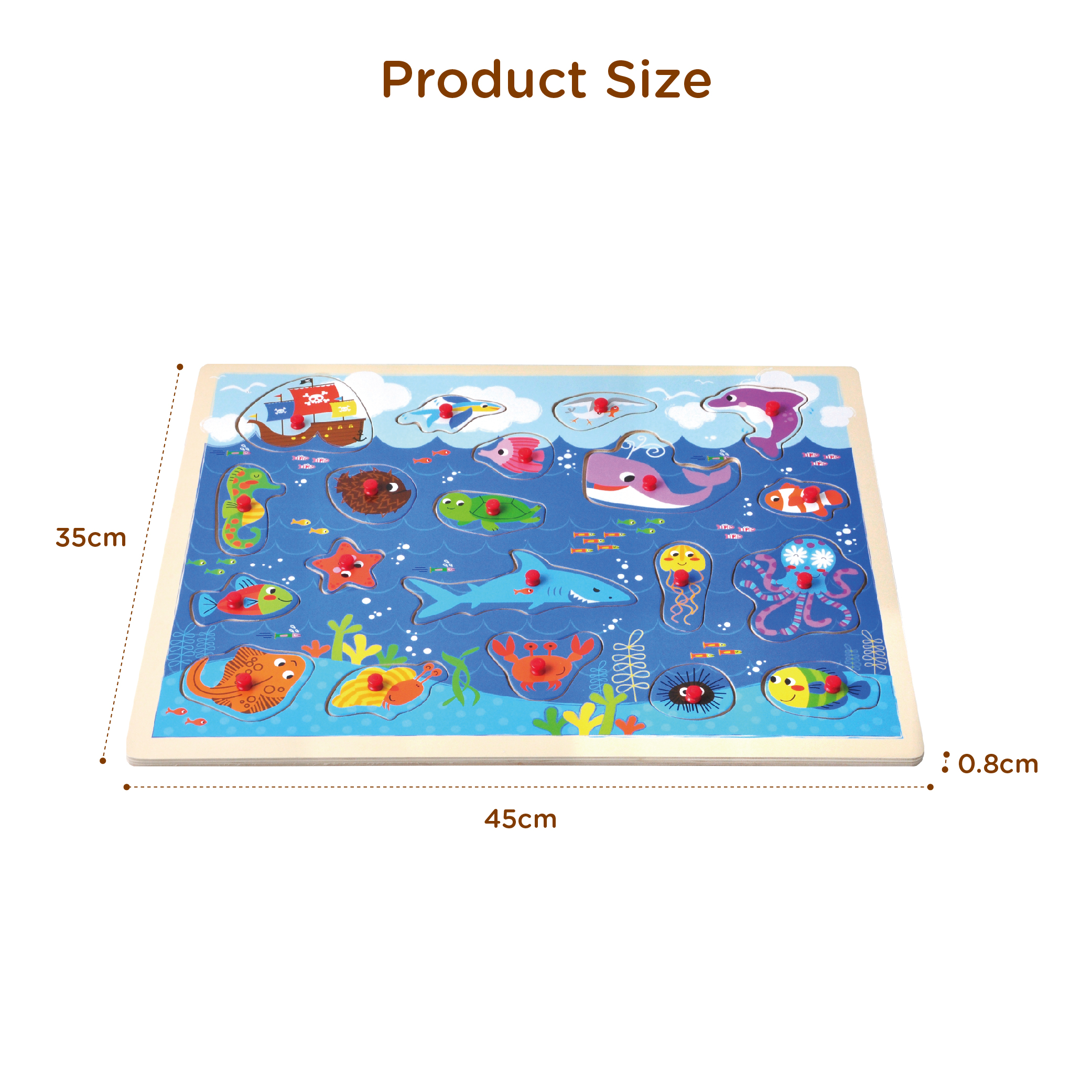 Play Pieces Toy Toddler Wooden Marine Organism Sealife Animal Puzzle - Image 3
