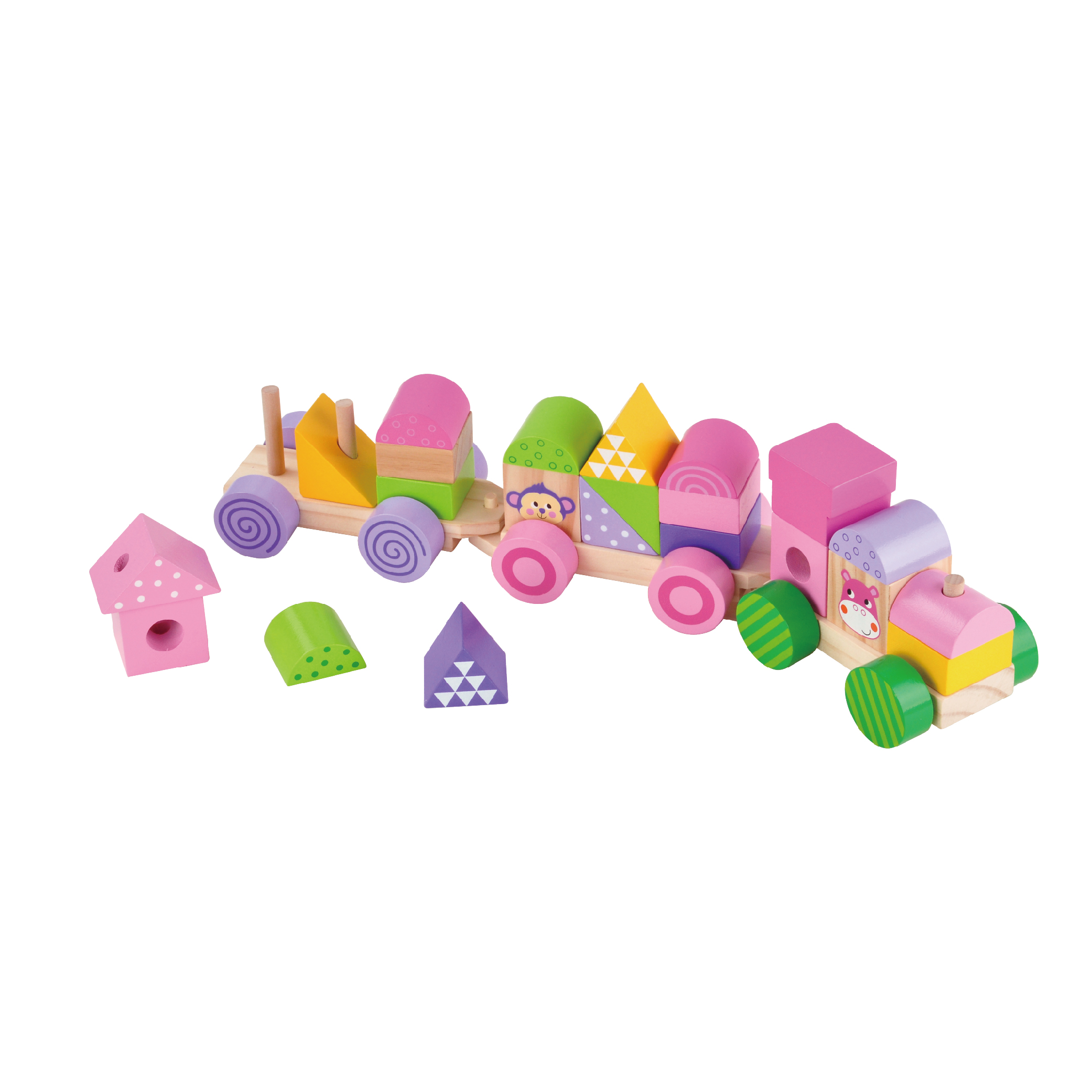 Three quarters toddler early educational walking wooden pull along animal block wooden pulling train - Image 3