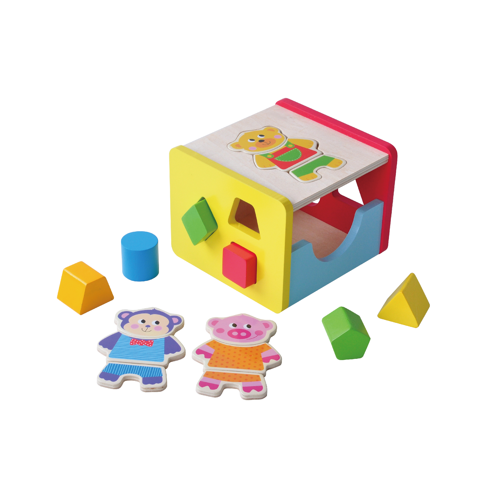 Intelligent Educational 2 In 1 Wooden Block Cubes And Jigsaw Puzzle Changing Box