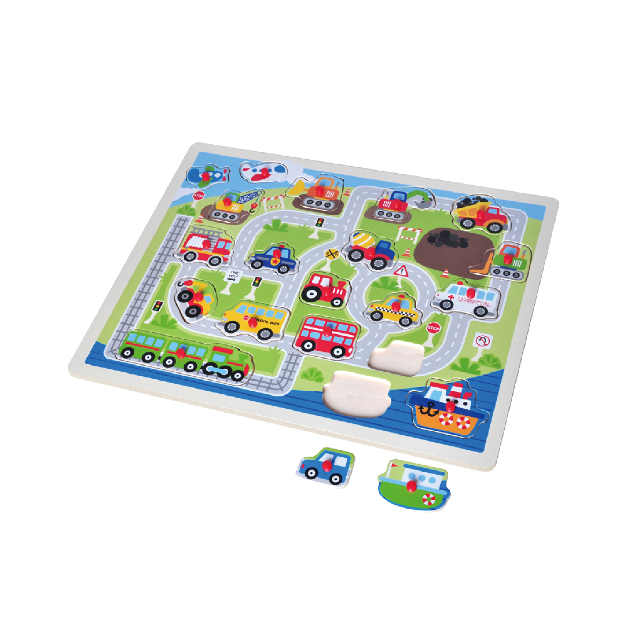 Huge Plywood Educational Wooden Vehicle Car Peg Toddler Jigsaw Puzzle Kids Wooden Peg Puzzle - Image 2
