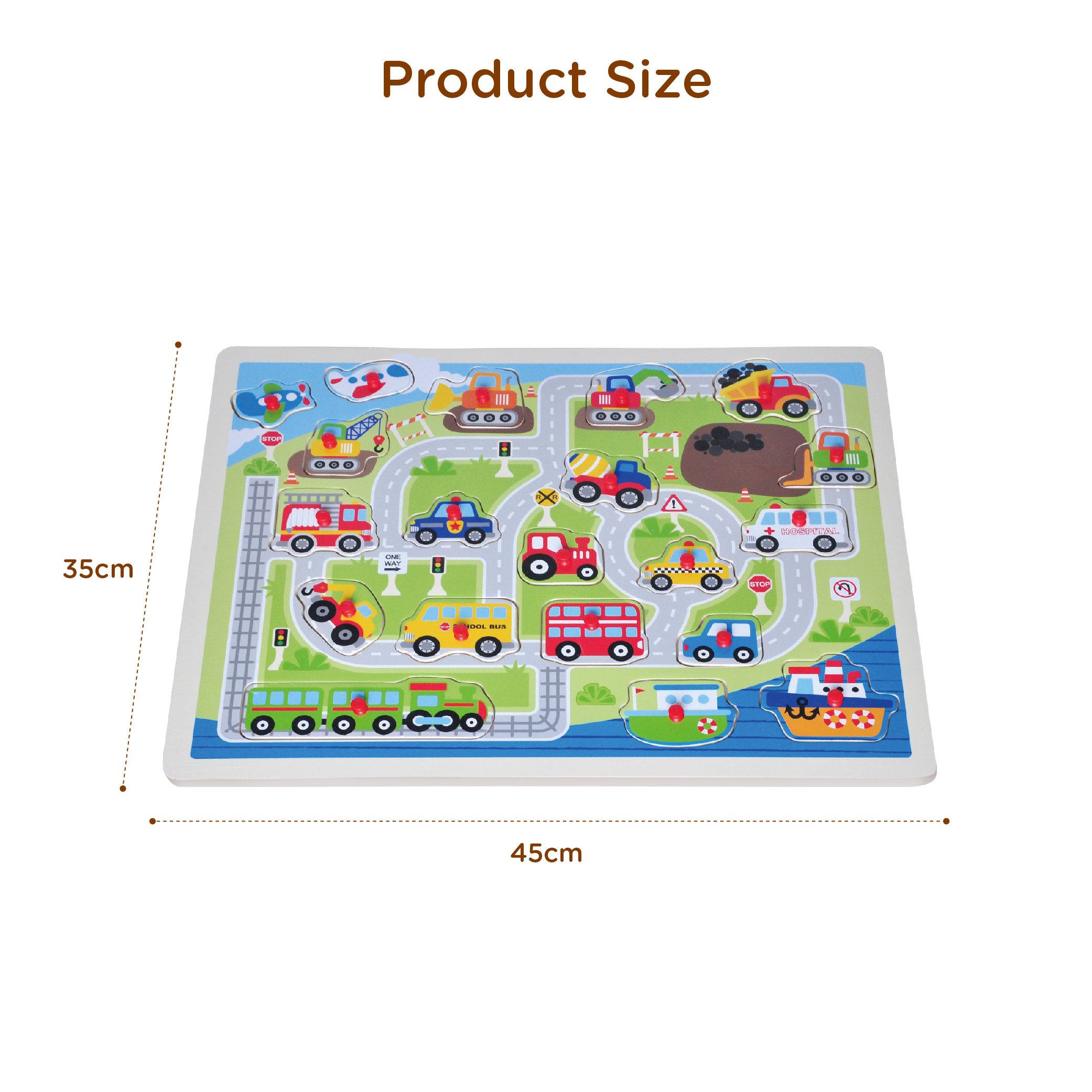 Huge Plywood Educational Wooden Vehicle Car Peg Toddler Jigsaw Puzzle Kids Wooden Peg Puzzle - Image 4