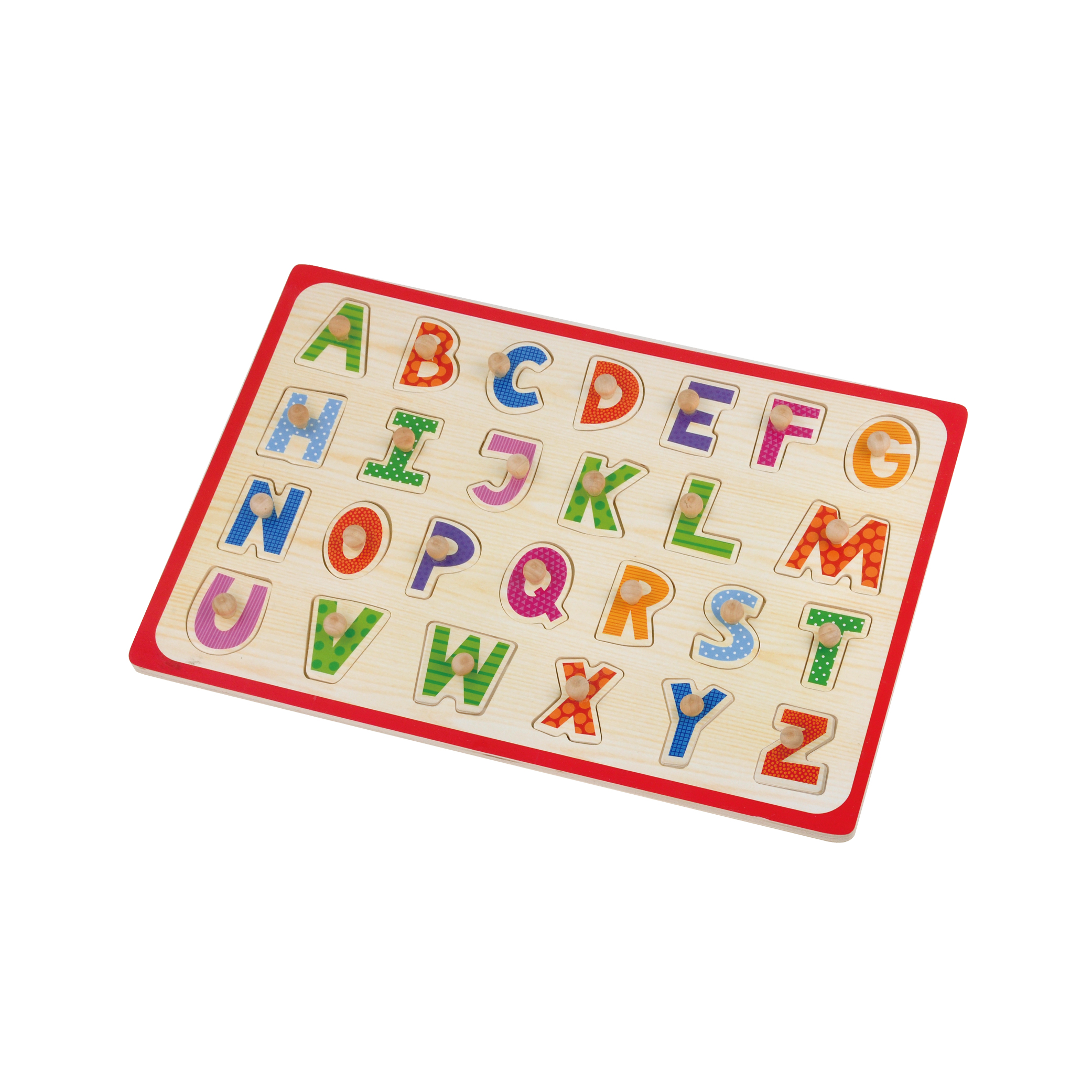 Plywood educational capital letter wooden peg toddler alphabet puzzle toys for babies