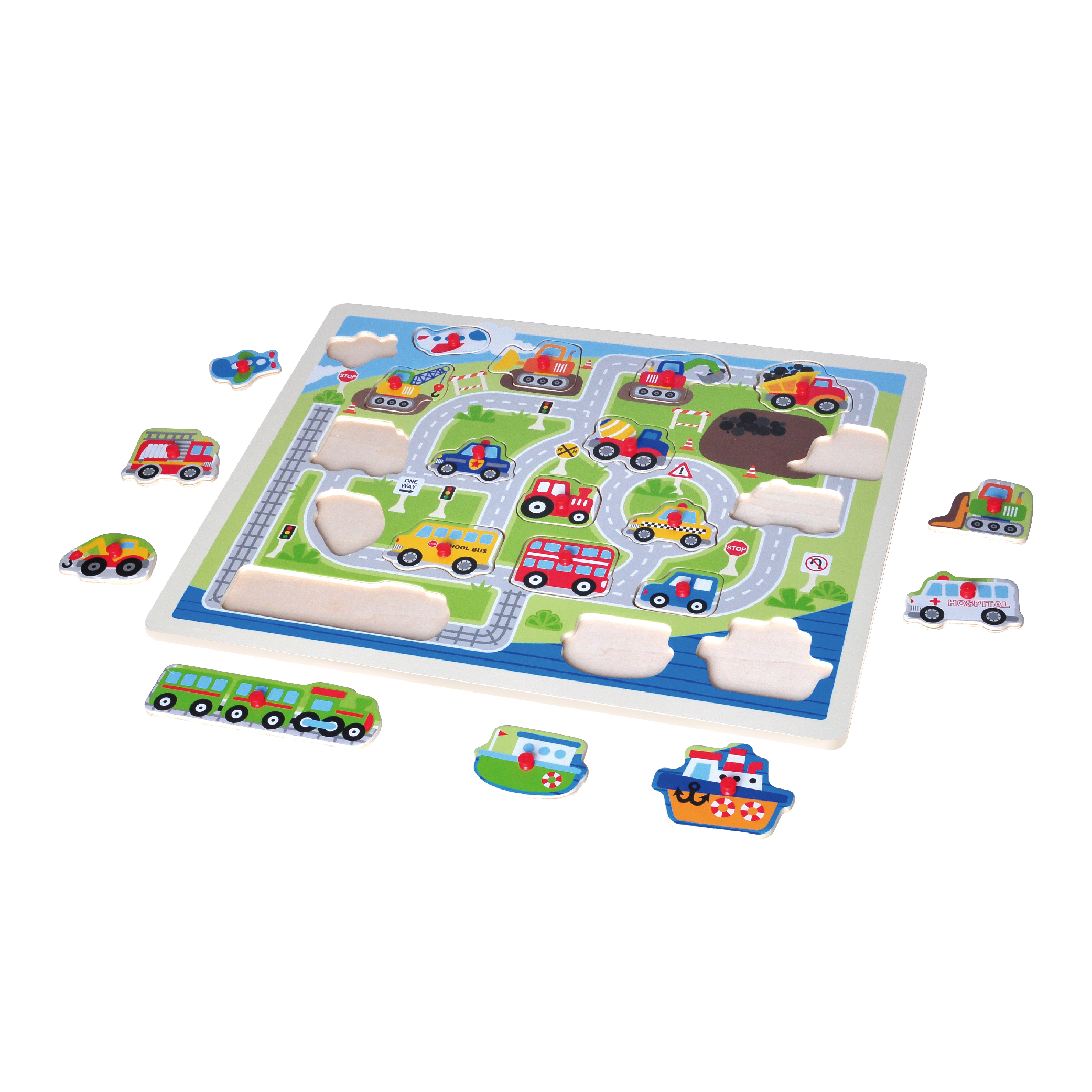 Huge Plywood Educational Wooden Vehicle Car Peg Toddler Jigsaw Puzzle Kids Wooden Peg Puzzle - Image 3
