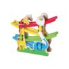 Montessori cartoon wooden race track racer games toy wooden car ramp for toddler toy with 4 Mini Car