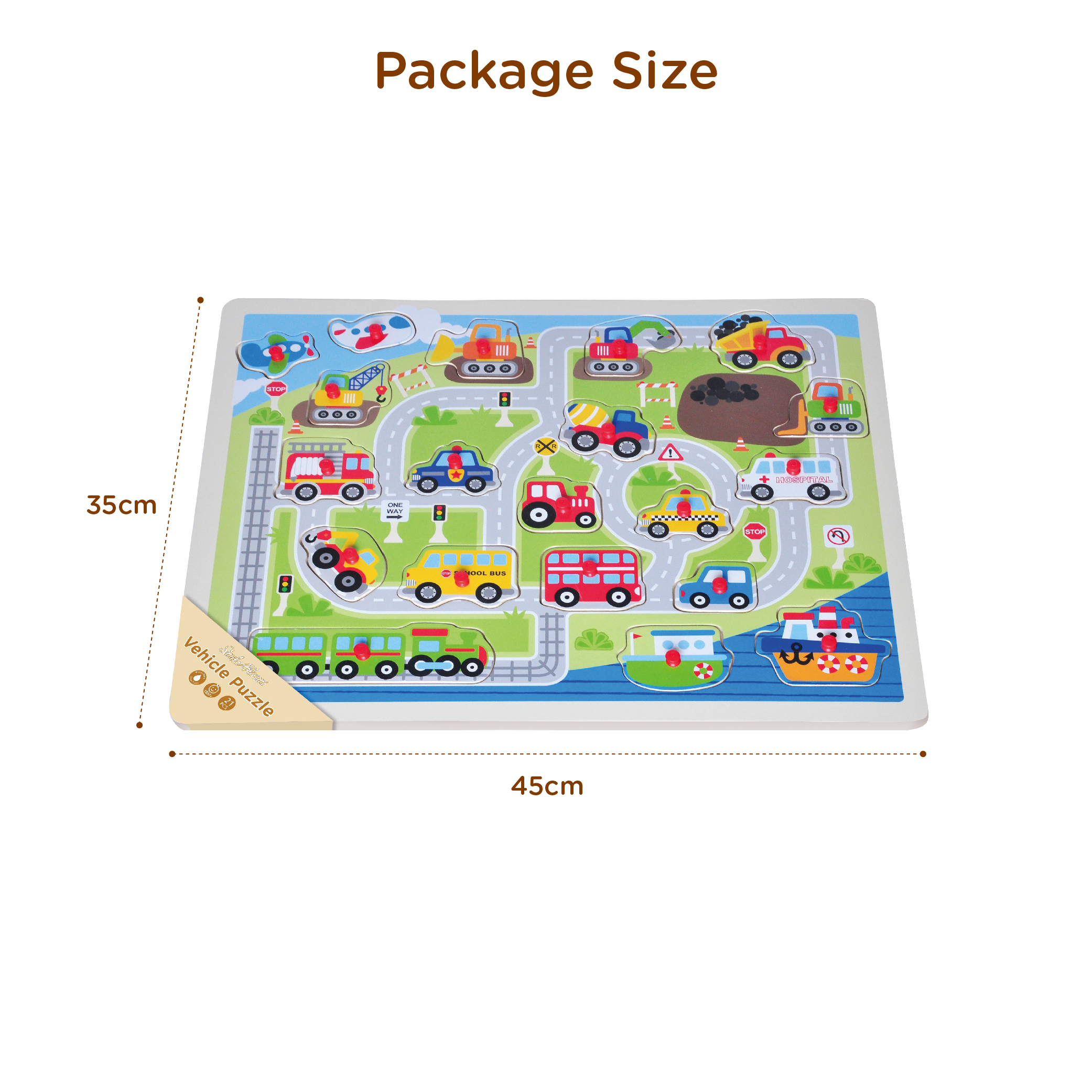 Huge Plywood Educational Wooden Vehicle Car Peg Toddler Jigsaw Puzzle Kids Wooden Peg Puzzle - Image 5