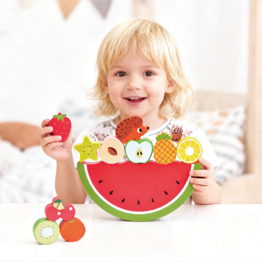 Wooden Montessori 2 in 1 Animal and Fruit Balance Game Puzzle Building Blocks Shape Matching Toy