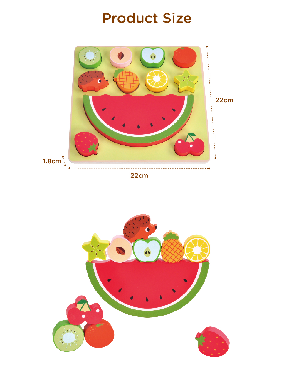 Wooden Montessori 2 in 1 Animal and Fruit Balance Game Puzzle Building Blocks Shape Matching Toy - Image 3