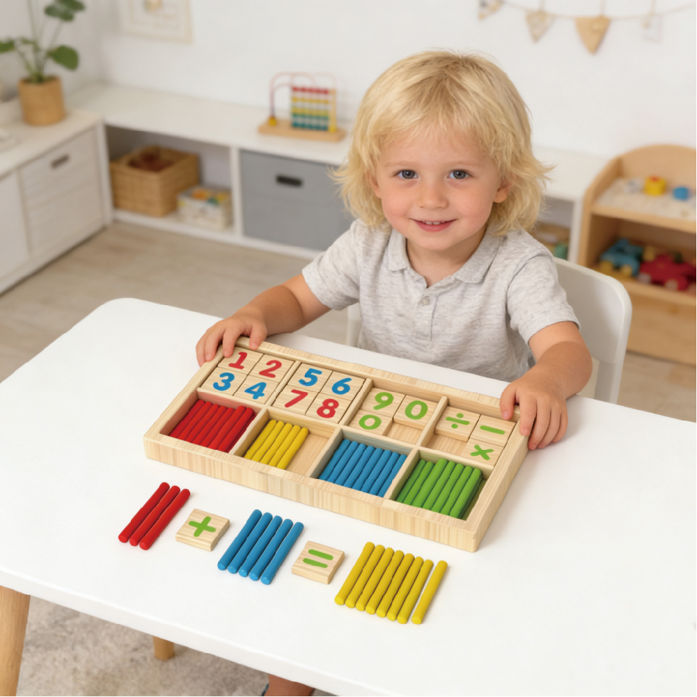 Montessori Children's Wooden Math Block Education Early Puzzle Learning Counting Stick Toy