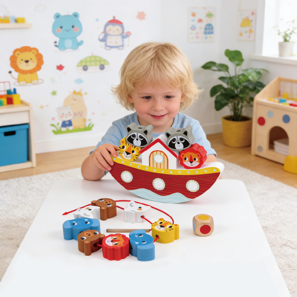 Wooden Noah's Ark Balance Blocks, 2 in 1 Animal Beaded and Balanced Educational Toys Preschool Learning Toys