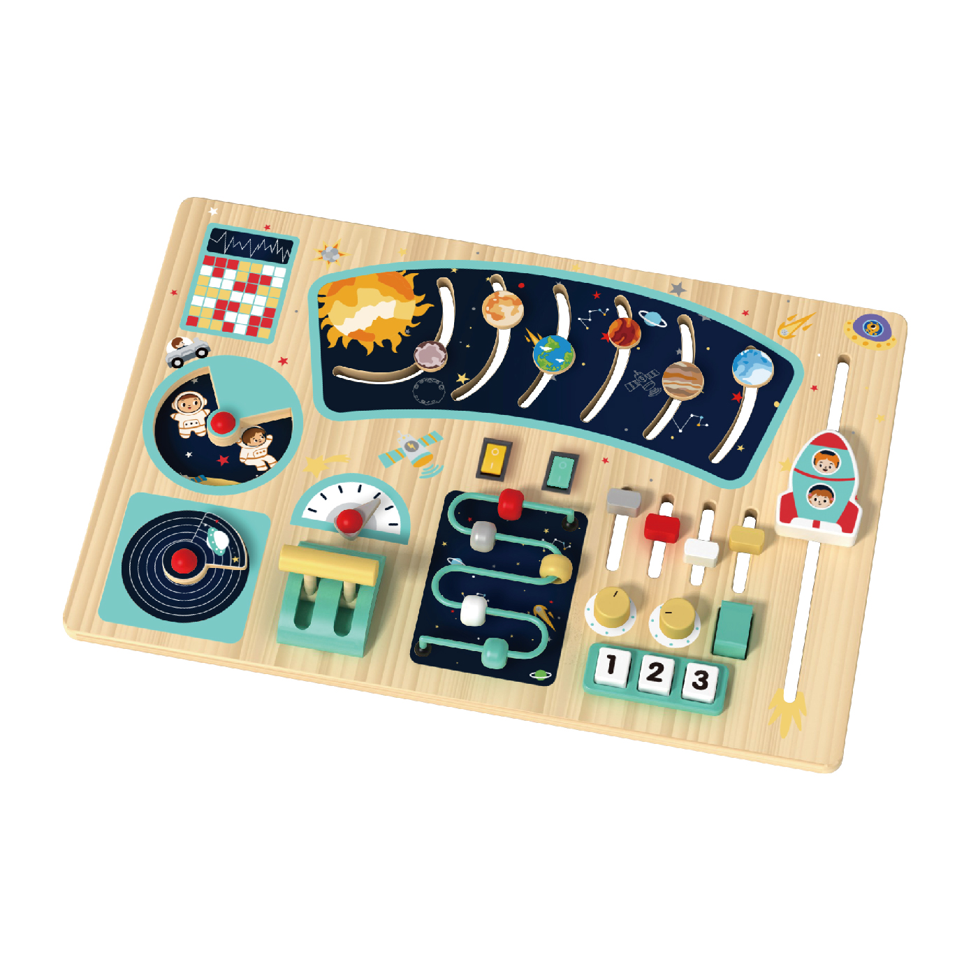 Wooden Montessori Busy Board Space Series Activity Board Sensory Busy Board Children's Educational Toy - Image 2
