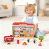Wooden fire station toy set mini fire police station toy