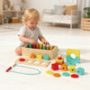 Montessori Wooden Boxed Building Blocks Set Shape Stacking Matching Educational Toys for Kids Boys Girls