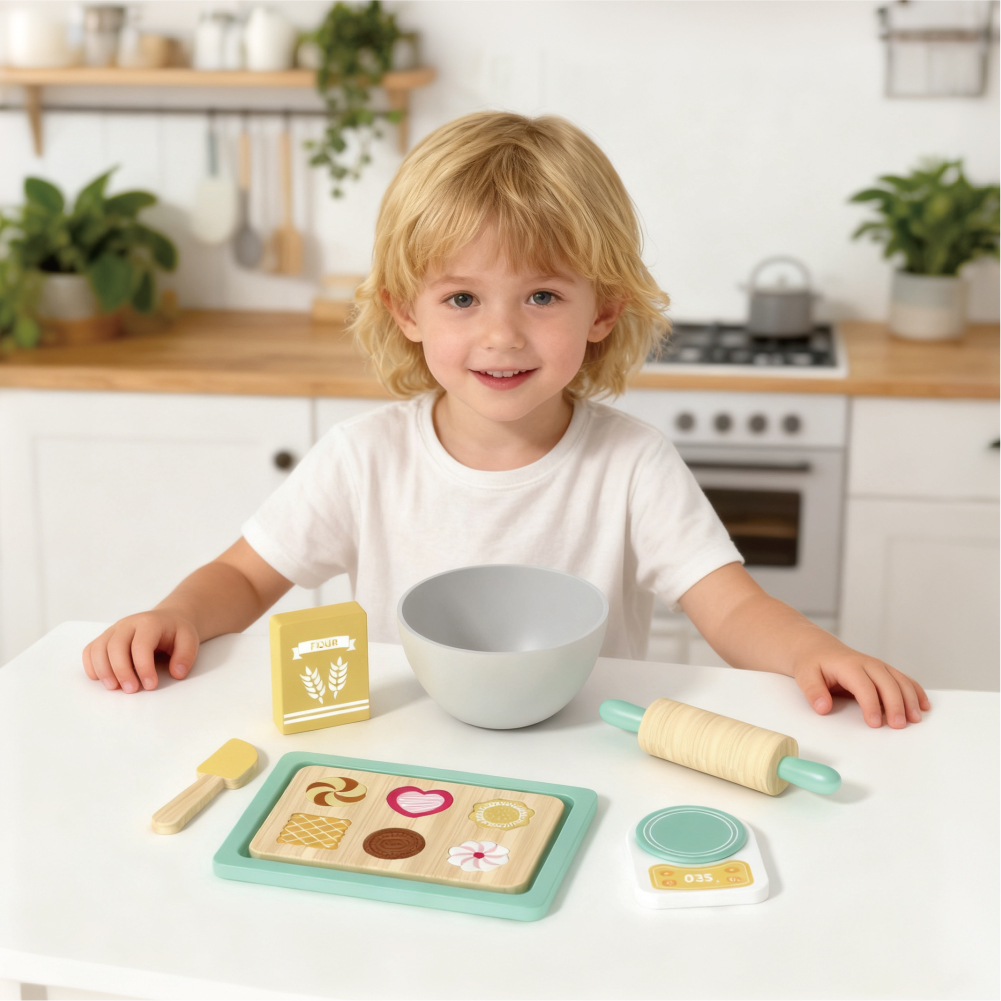 Wooden baking toys children's role play cookie making toy set