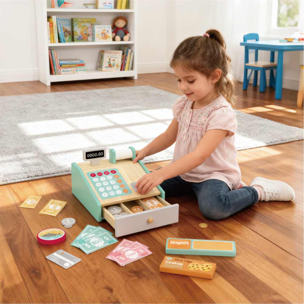 Wooden cash register set Life cognition early education Children's role-playing toys