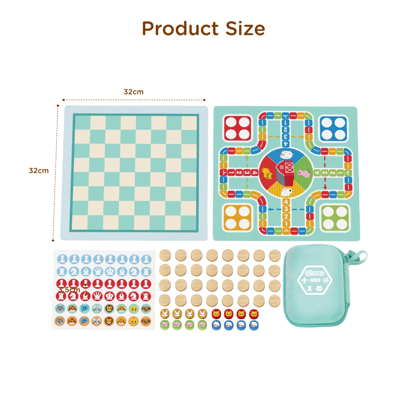 Wooden 4-in-1 multifunctional board games, flying chess, snakes and ladders, chess and animals wooden board games for kids - Image 7