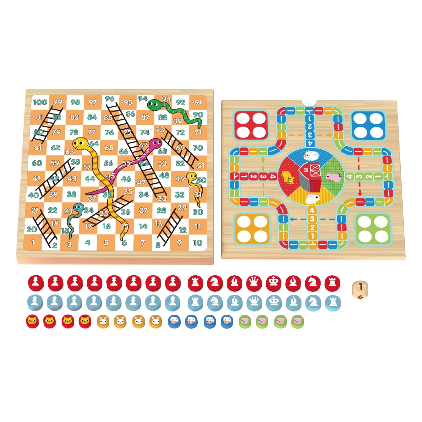 Wooden 3-in-1 Multi-Function Board Games, Flying Chess, Snakes and Ladders and Chess, Educational Toys for Kids - Image 2