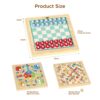 Wooden 3-in-1 Multi-Function Board Games, Flying Chess, Snakes and Ladders and Chess, Educational Toys for Kids