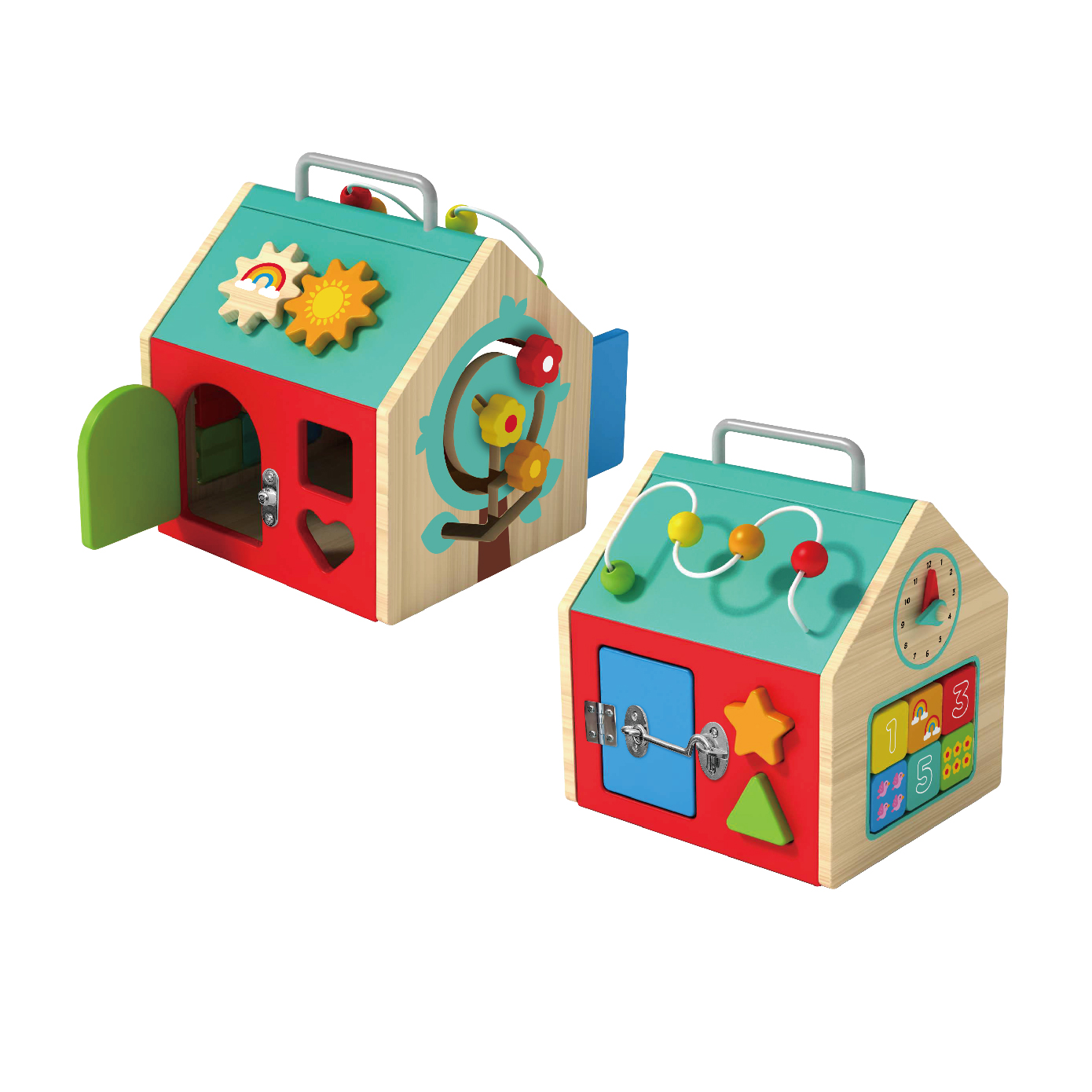 Multifunctional wooden unlocking toy creative activity cube sensory wooden shape gear busy board early education treasure box sensory toy - Image 2