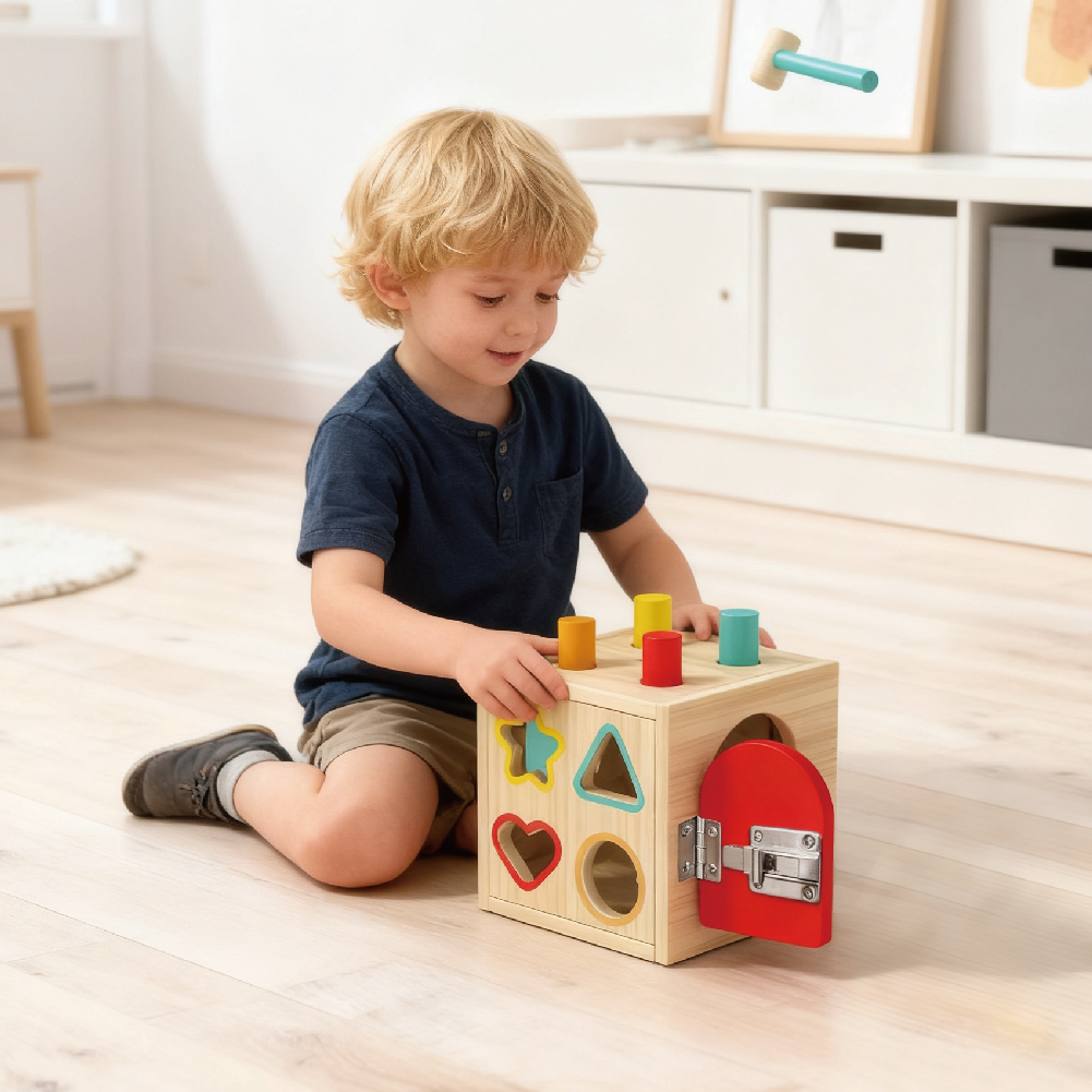 Wooden Montessori toys, children's color shape classification, educational matching, children's wooden play cube
