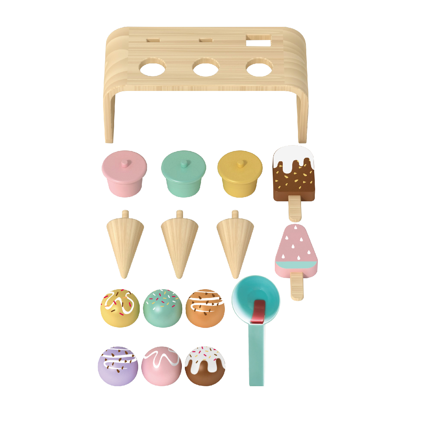Wooden Ice Cream Set (with Wooden Stand), Cones and Popsicles Kids Educational Role Play Toy, Kids Gift - Image 2