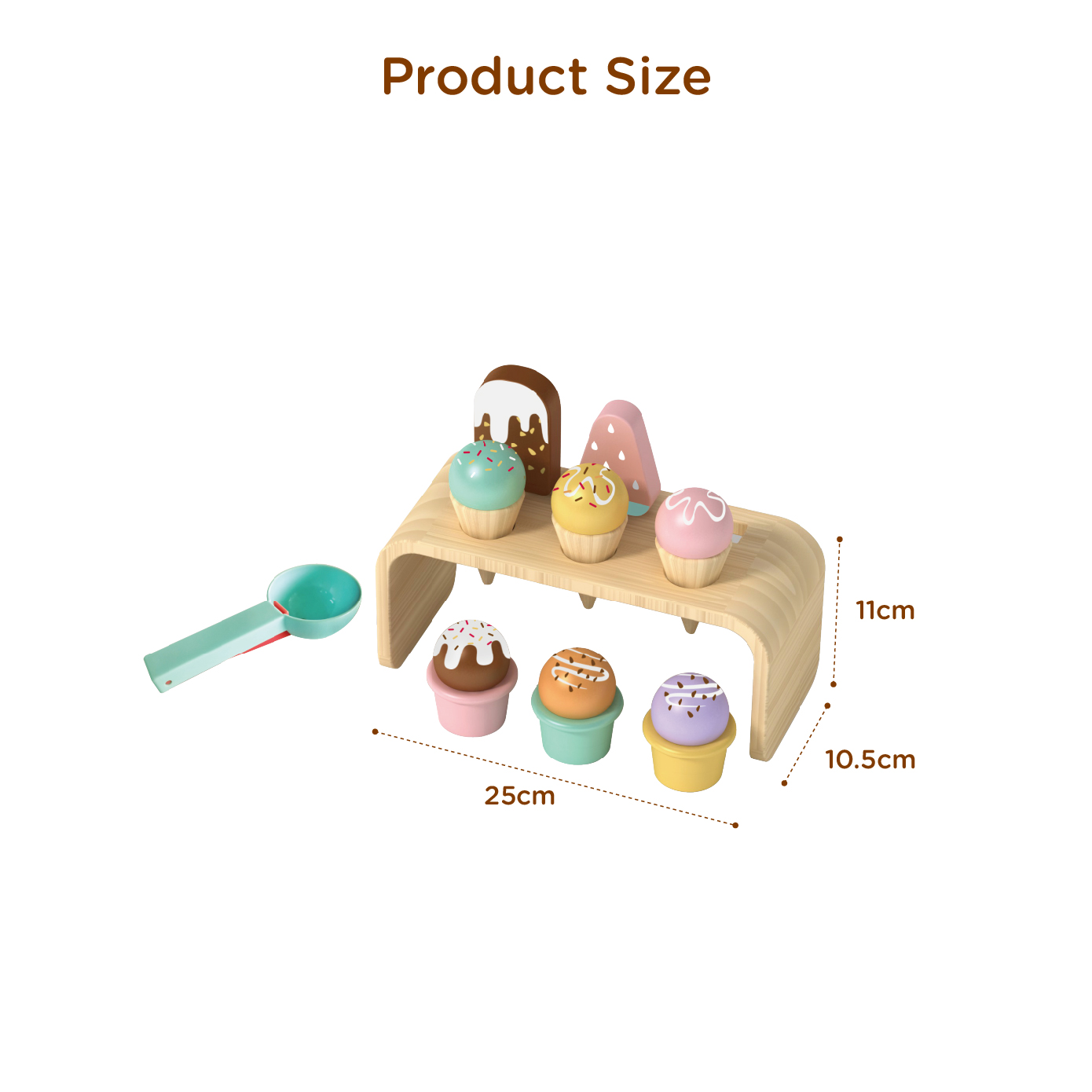 Wooden Ice Cream Set (with Wooden Stand), Cones and Popsicles Kids Educational Role Play Toy, Kids Gift - Image 3