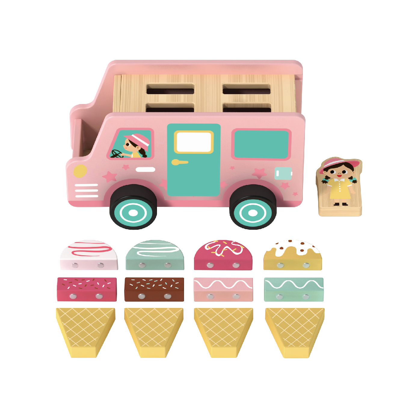 Ice Cream Van Mini Wooden Ice Cream Cart Toy Role Playing Game - Image 2