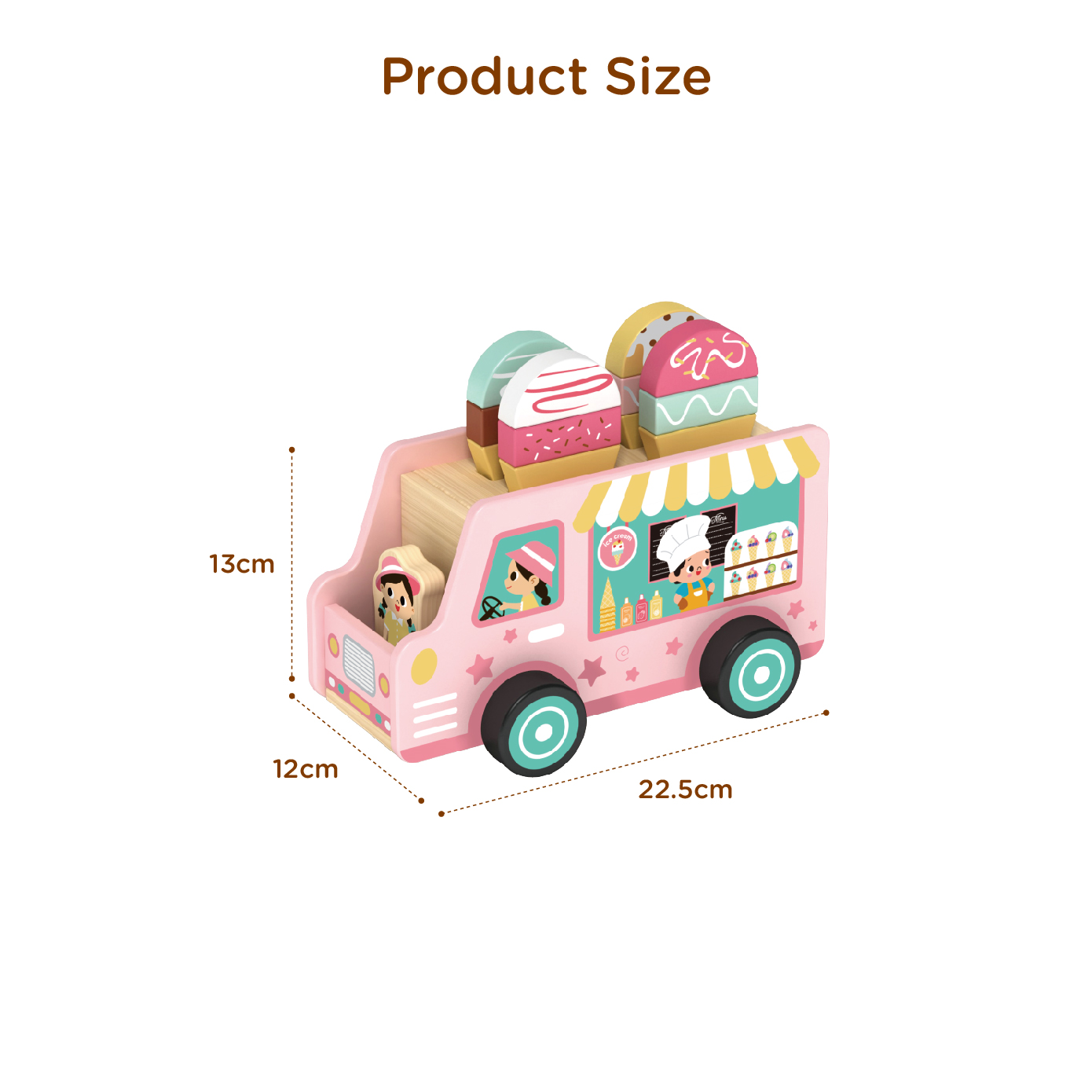 Ice Cream Van Mini Wooden Ice Cream Cart Toy Role Playing Game - Image 3