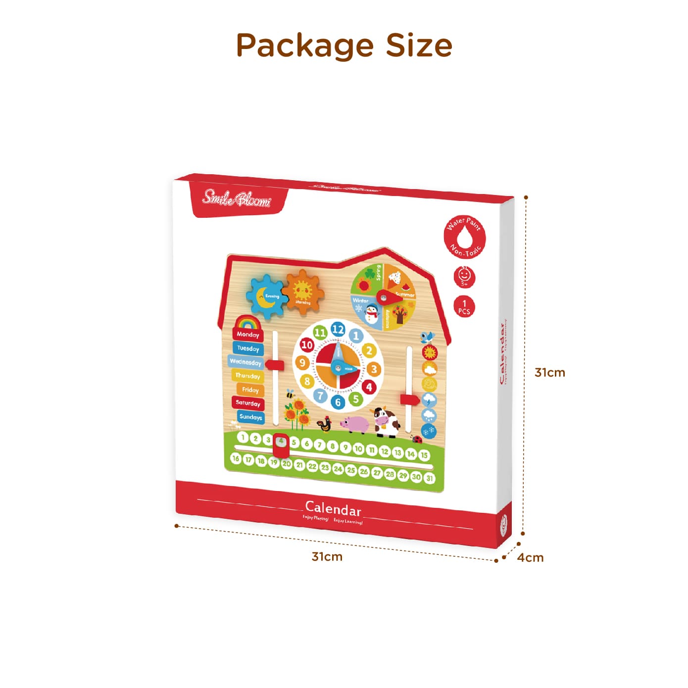 Montessori farm body calendar educational wooden learning toys, analog clock, calendar, weather, season, time, week, suitable for preschool children's learning toys - Image 4
