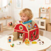 Wooden Toy Farm Set Handheld Cabin Farm Toy Role Play Animal Matching Toys