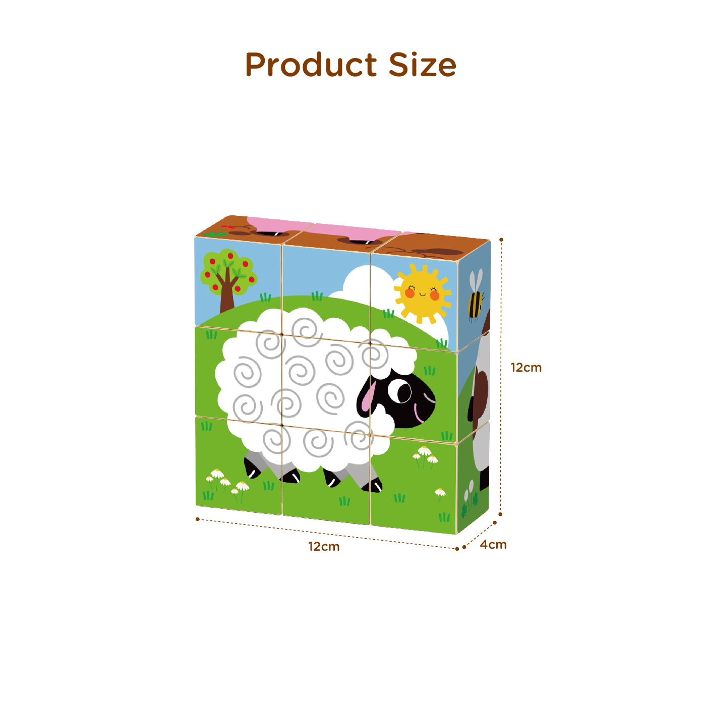Wooden six-sided farm building block puzzle, 3D early education educational toy, wooden six-sided nine-piece building block with painting three-dimensional puzzle - Image 2