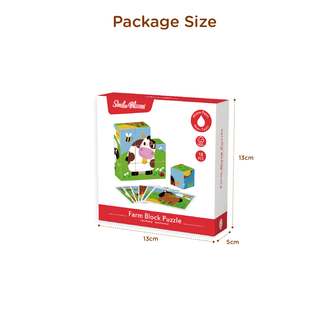 Wooden six-sided farm building block puzzle, 3D early education educational toy, wooden six-sided nine-piece building block with painting three-dimensional puzzle - Image 3