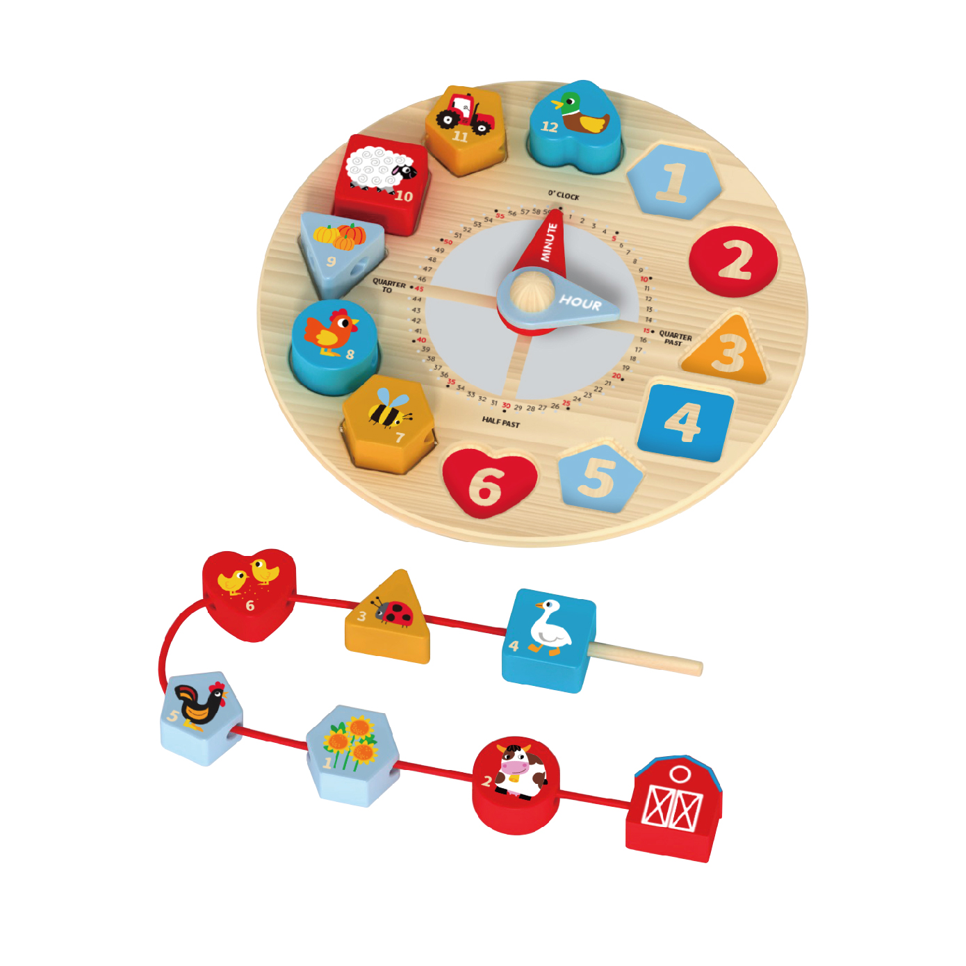 Wooden Clock Educational Toy With String - Image 2