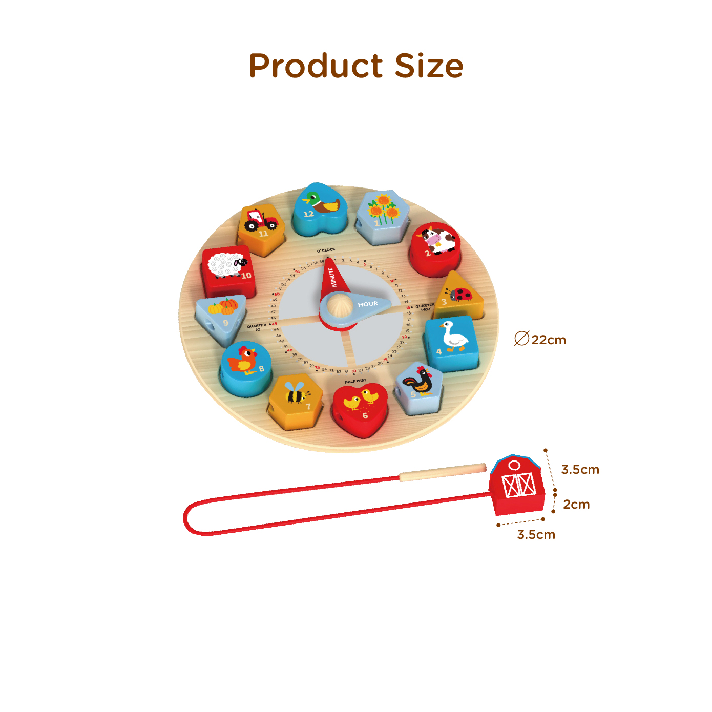 Wooden Clock Educational Toy With String - Image 3