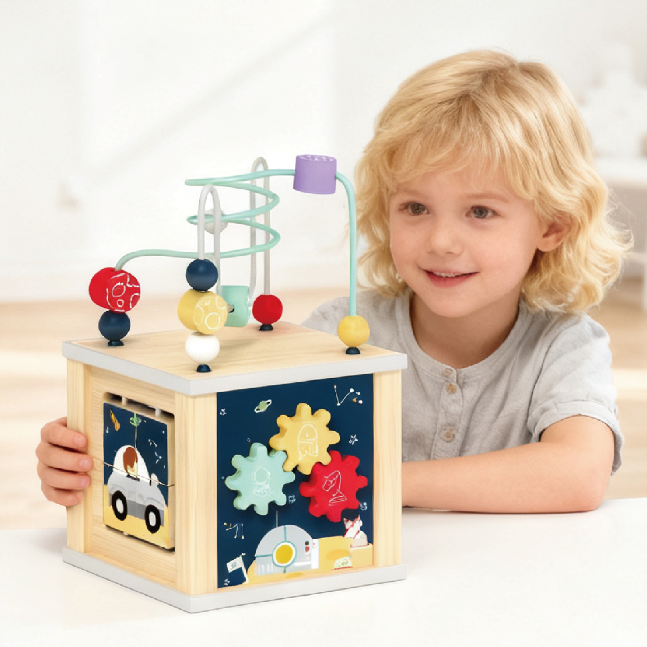 Wooden Montessori educational toy wooden space series bead line maze early childhood education