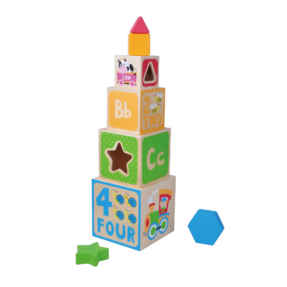 Shape Sorting Stacking Building Blocks Kids Educational Nesting Cubes Wooden Toy Box Stacking Nesting Shapes Promote Early Cognitive Skills - Image 2