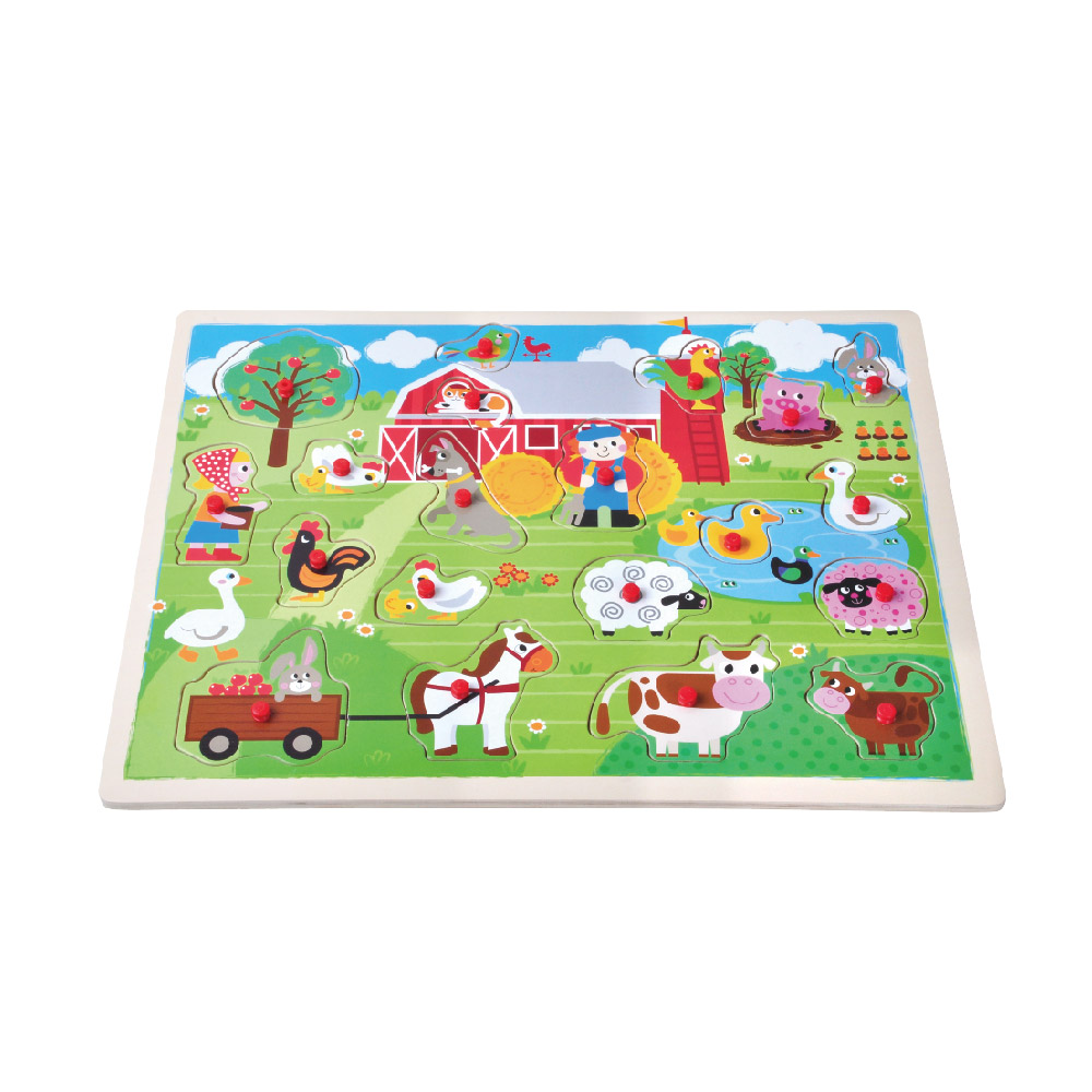 Wooden farm hand grip board puzzle Wooden puzzle peg puzzle Montessori game toys