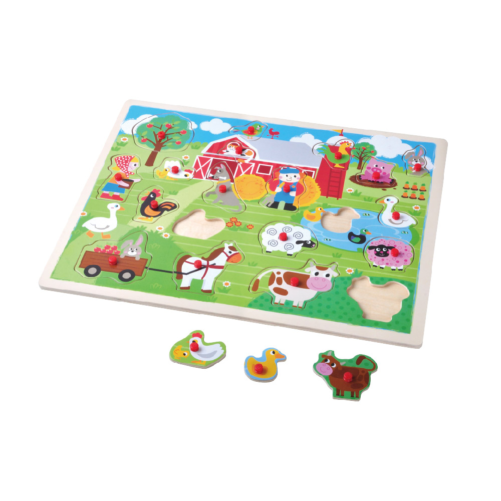 Wooden farm hand grip board puzzle Wooden puzzle peg puzzle Montessori game toys - Image 2