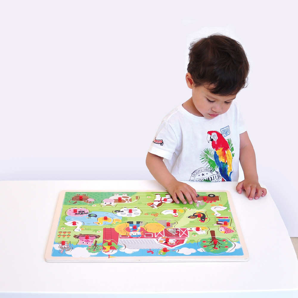 Wooden farm hand grip board puzzle Wooden puzzle peg puzzle Montessori game toys - Image 3