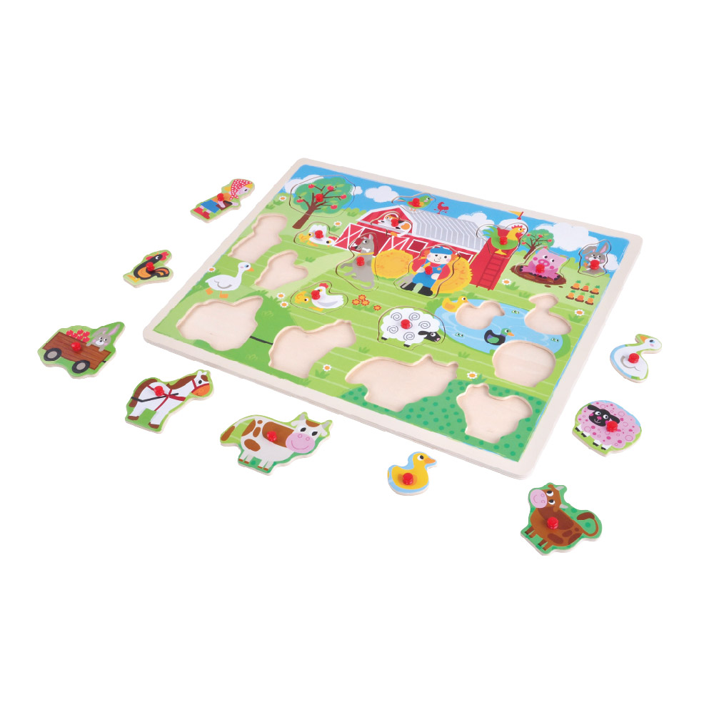 Wooden farm hand grip board puzzle Wooden puzzle peg puzzle Montessori game toys - Image 4